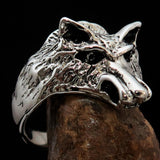 Excellent crafted Men's Animal Ring Male Coyote Sterling Silver 925 - BikeRing4u