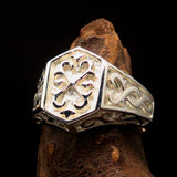 Excellent crafted Men's Signet Ring shiny Oriental Cross - Sterling Silver - BikeRing4u