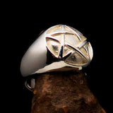 Excellent crafted Men's Pinky Ring domed Pentagram - mirror polished Sterling Silver - BikeRing4u