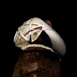 Excellent crafted Men's Pinky Ring domed Pentagram - mirror polished Sterling Silver - BikeRing4u