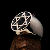 Excellent crafted Men's Pinky Ring Black Black Star of David - Sterling Silver - BikeRing4u