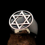 Excellent crafted Men's Pinky Ring Black Black Star of David - Sterling Silver - BikeRing4u