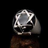 Excellent crafted Men's Hebrew Ring oval Black Star of David - Sterling Silver - BikeRing4u
