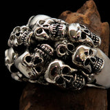 Men's Sterling Silver Biker Ring 13 Skulls Graveyard Party - BikeRing4u