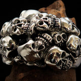 Men's Sterling Silver Biker Ring 13 Skulls Graveyard Party - BikeRing4u