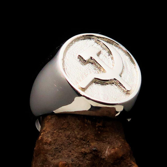 Excellent crafted Men's Socialist Ring Shiny Hammer Sickle - Sterling Silver - BikeRing4u
