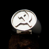 Excellent crafted Men's Socialist Ring Shiny Hammer Sickle - Sterling Silver - BikeRing4u