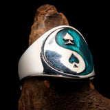 Excellent crafted Men's blue Spades Yin Yang Poker Ring - Sterling Silver - BikeRing4u