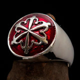 Perfectly crafted domed Men's Red Unity Ring - Sterling Silver - BikeRing4u