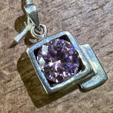 The round Pink CZ in the Square Pendant - Sterling Silver - BikeRing4u