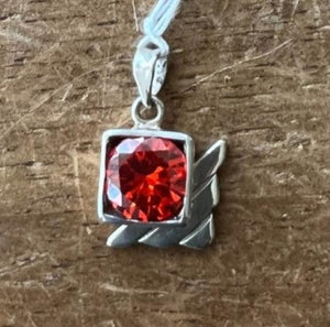 Asymmetric round red CZ in Square Pendant - Sterling Silver - BikeRing4u