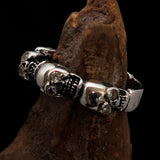 Men's Sterling Silver Band Ring 6 small Skulls with white CZ Eyes - BikeRing4u