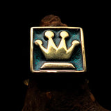 Perfectly crafted Men's Chess Player Ring Queen's Crown Blue - Solid Brass - BikeRing4u