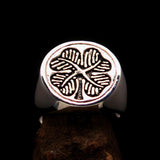 Excellent crafted Men's Signet Ring Four leaved Clover Antiqued - Sterling Silver - BikeRing4u