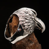 Excellent crafted Men's Biker Ring Eagle Head white CZ - Sterling Silver - BikeRing4u