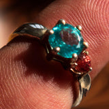 Sterling Silver Ring with Blue Apatite and orange Sapphire - Size 6.5 - BikeRing4u