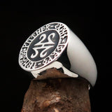 Nicely crafted Men's ancient Viking Runes Ring Black - Sterling Silver - BikeRing4u