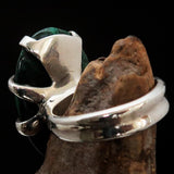 Women's oval shaped Sterling Silver Ring with Green Malachite - Size 9 - BikeRing4u