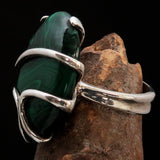 Women's oval shaped Sterling Silver Ring with Green Malachite - Size 9 - BikeRing4u