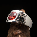 Smoothly crafted Sterling Silver Men's Kamikaze Ring Red Cubic Zirconia CZ - BikeRing4u