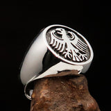 Nicely crafted Men's Seal Ring German Eagle Antiqued - Sterling Silver - BikeRing4u