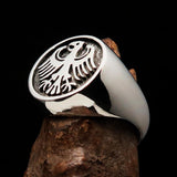 Nicely crafted Men's Seal Ring German Eagle Antiqued - Sterling Silver - BikeRing4u