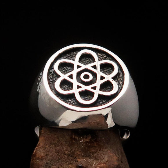 Perfectly crafted Men's Teacher Ring Atom Symbol antiqued - Sterling Silver - BikeRing4u