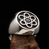Perfectly crafted Men's Teacher Ring Atom Symbol antiqued - Sterling Silver - BikeRing4u