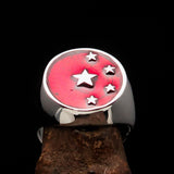 Perfectly crafted Men's Chinese Flag Ring Red - Sterling Silver - BikeRing4u