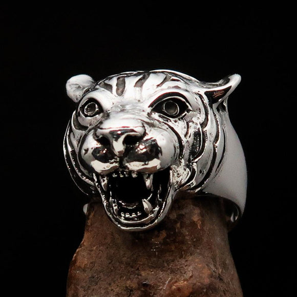 Excellent crafted Sterling Silver Animal Ring Tiger Head - BikeRing4u