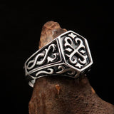 Excellent crafted Men's Signet Ring Oriental Cross Sterling Silver 925 - BikeRing4u