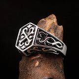 Excellent crafted Men's Signet Ring Oriental Cross Sterling Silver 925 - BikeRing4u