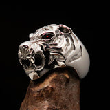 Excellent crafted Men's Predator Ring Tiger red CZ Eyes Sterling Silver 925 - BikeRing4u