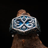 Excellent crafted Men's Medieval Ring Blue Oriental Crest Sterling Silver 925 - BikeRing4u