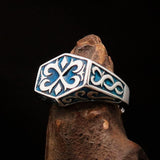 Excellent crafted Men's Medieval Ring Blue Oriental Crest Sterling Silver 925 - BikeRing4u