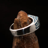 Men's Sterling Silver Ring Blue Crescent Moon Pentagram Star - BikeRing4u