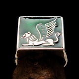 Perfectly crafted Men's Ring winged Lion of Venice Green - Sterling Silver - BikeRing4u
