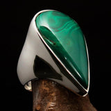 Tear shaped Mirror polished Sterling Silver Ring Green Pear Malachite - Size 8.5 - BikeRing4u