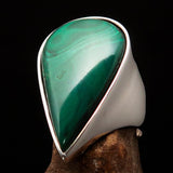 Tear shaped Mirror polished Sterling Silver Ring Green Pear Malachite - Size 8.5 - BikeRing4u