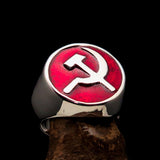 Excellent crafted Men's Socialist Ring red Hammer Sickle - Sterling Silver - BikeRing4u