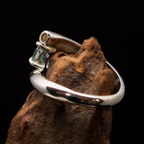 Gemstone Sterling Silver Solitaire Ring with Round Cut Blue Zircon - Size 7 - BikeRing4u