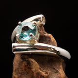 Gemstone Sterling Silver Solitaire Ring with Round Cut Blue Zircon - Size 7 - BikeRing4u