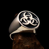 Nicely crafted Men's Biohazard Ring Black Toxic Waste Symbol - Sterling Silver - BikeRing4u