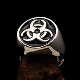 Nicely crafted Men's Biohazard Ring Black Toxic Waste Symbol - Sterling Silver - BikeRing4u