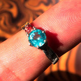 Sterling Silver Ring with Blue Apatite and orange Sapphire - Size 6.5 - BikeRing4u