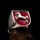 Perfectly crafted Men's Ring Horse Coat of Arms Red - Sterling Silver - BikeRing4u