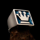 Perfectly crafted Men's Chess Player Ring Queen's Crown Blue - Sterling Silver - BikeRing4u