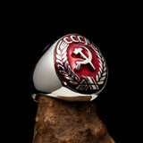 Perfectly crafted Men's Communist Ring red Hammer Sickle Crest CCCP - Sterling Silver - BikeRing4u