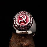 Perfectly crafted Men's Communist Ring red Hammer Sickle Crest CCCP - Sterling Silver - BikeRing4u