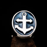 Perfectly crafted Men's Sailor Ring Big Anchor Blue - Sterling Silver - BikeRing4u